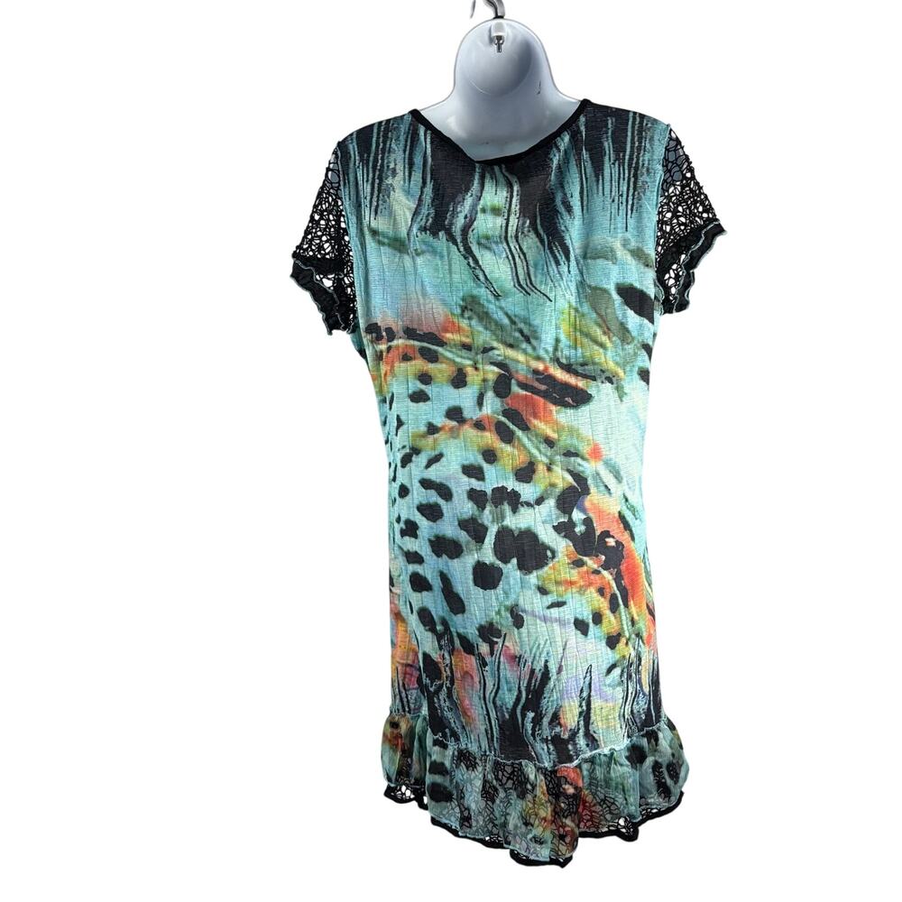 FLUR DE LIS Multicolored Patchwork with Lace Sleeves Midi Dress Womens Size L